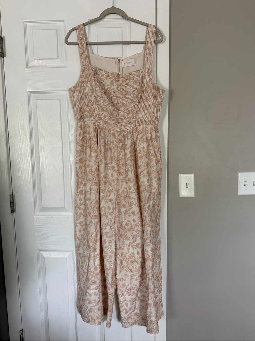 Sancia Beige Floral Sleeveless Jumpsuit Resortwear